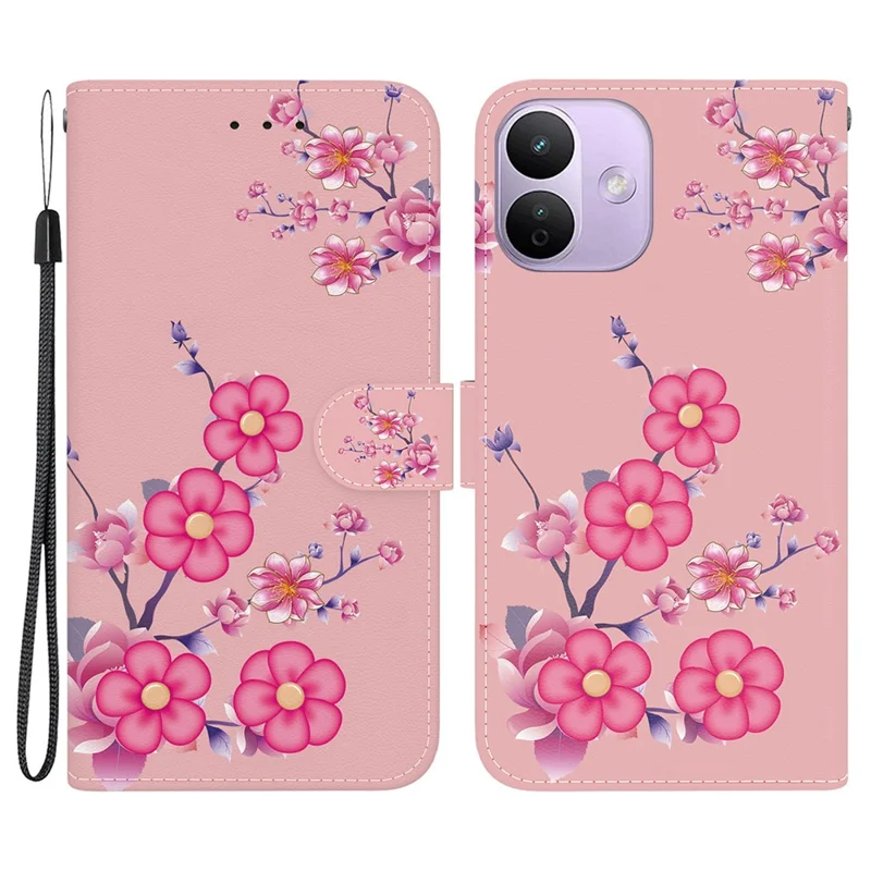 For Xiaomi Redmi Note 17 Pro 5G Wallet Phone Case Anti-Drop Pattern Printing Leather Flip Cover with Strap - Sakura