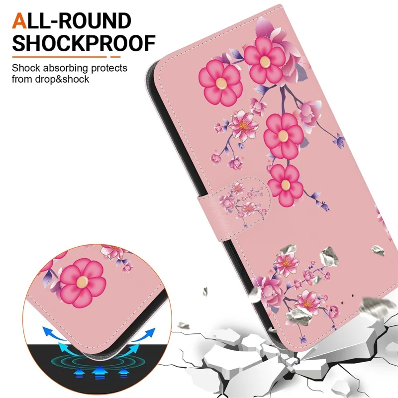 For Xiaomi Redmi Note 17 Pro 5G Wallet Phone Case Anti-Drop Pattern Printing Leather Flip Cover with Strap - Sakura