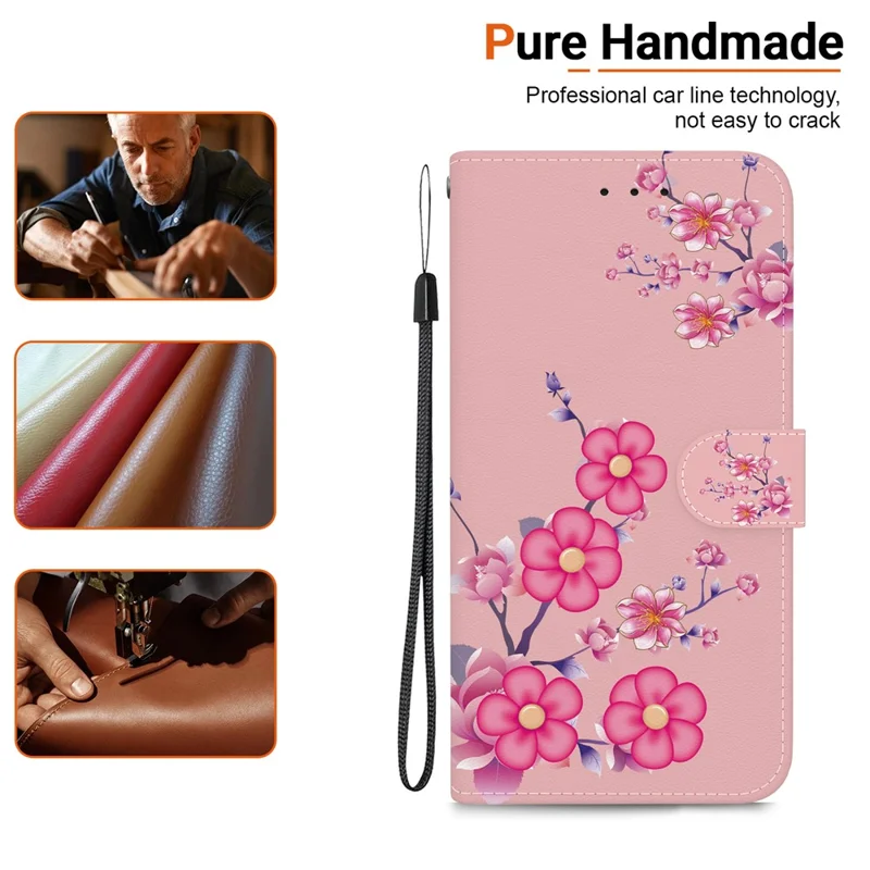 For Xiaomi Redmi Note 17 Pro 5G Wallet Phone Case Anti-Drop Pattern Printing Leather Flip Cover with Strap - Sakura