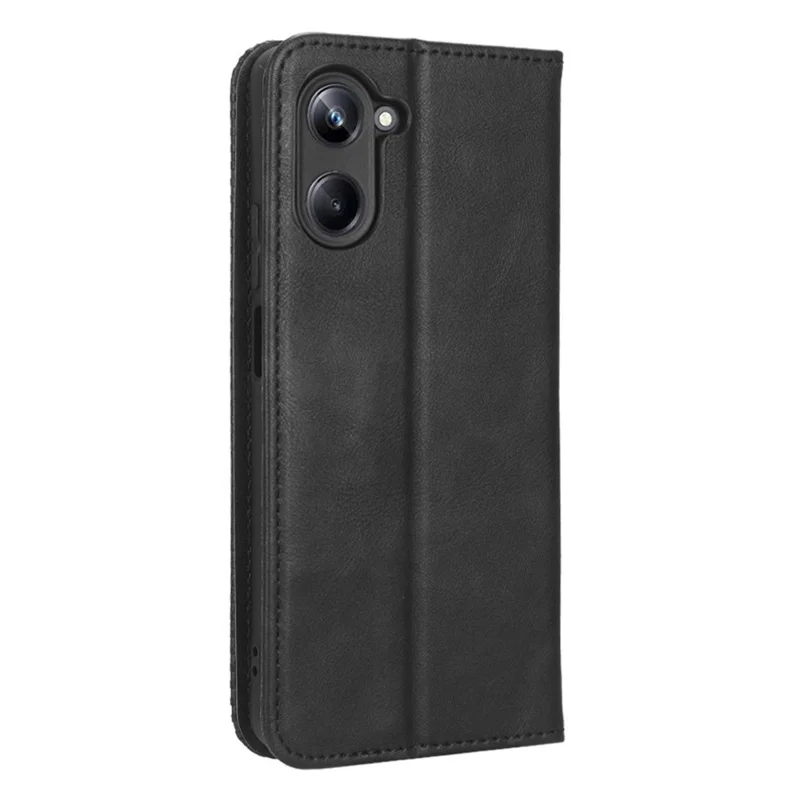 Phone Case Wallet for Realme 10 4G, Imprinted Pattern PU Leather Retro Texture Magnetic Auto Closing Phone Shell Protector - Black