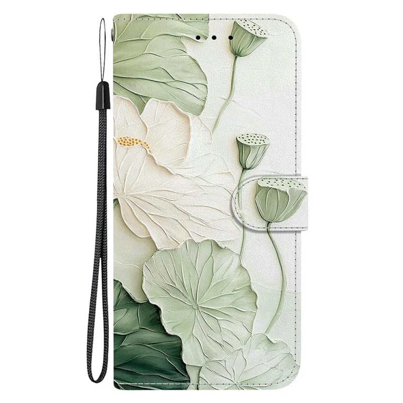 For Honor 600 Smart 5G  /  X7e Plus 5G Wallet Case Pattern Printing Leather Stand Phone Cover with Strap - Lotus