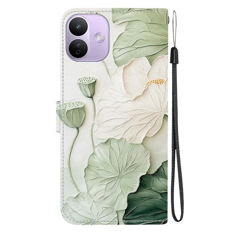 For Xiaomi Redmi Note 17 4G (Global) / Note 17 5G (Global) / Note 17 (India / China) 5G  Wallet Case Pattern Printing Leather Stand Phone Cover with Strap - Lotus