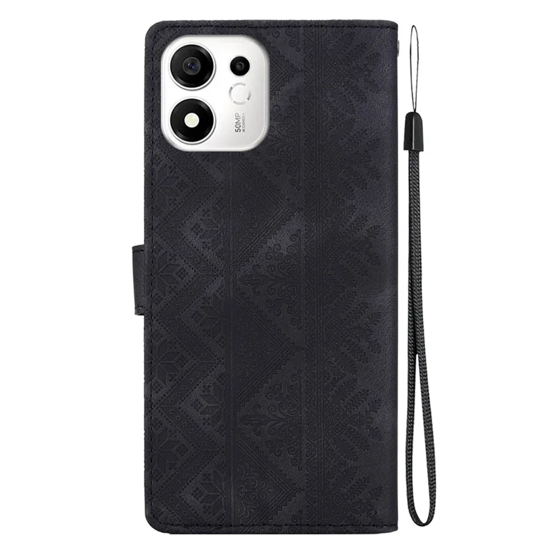 Cover per telefono in pelle con motivo etnico stampato per Honor 600 Smart 5G / X7e Plus 5G, custodia portafoglio con cinturino da polso - Nero