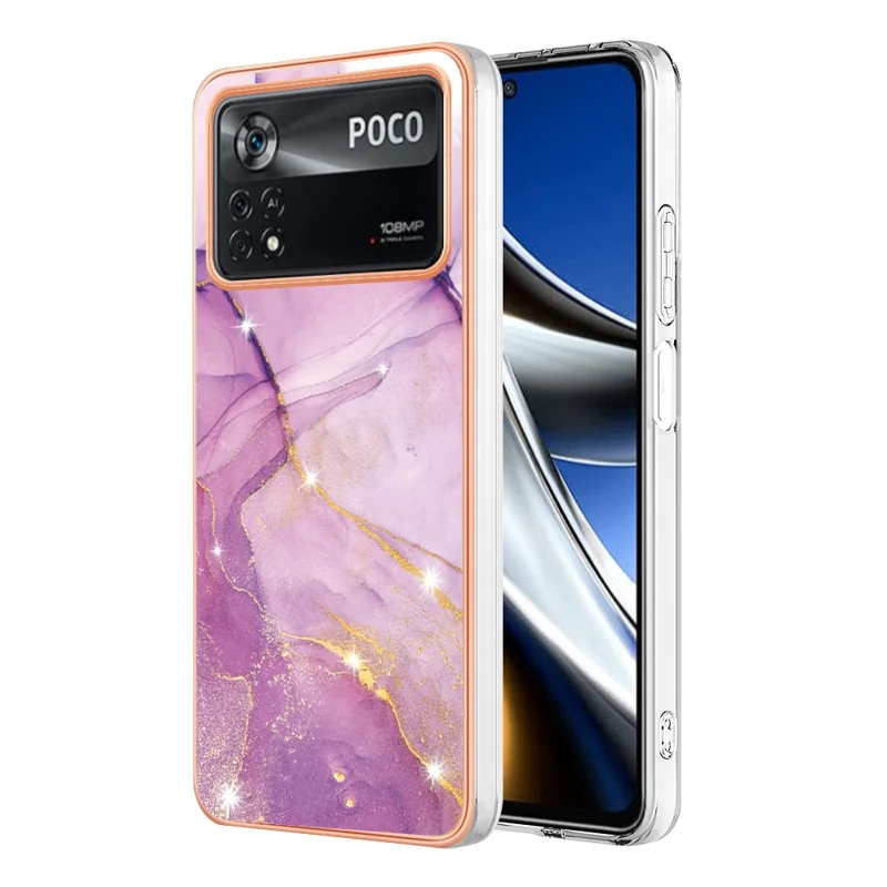 Funda TPU para Xiaomi Poco X4 Pro 5G con diseño de mármol IMD y cubierta trasera electrochapada - Morado 001