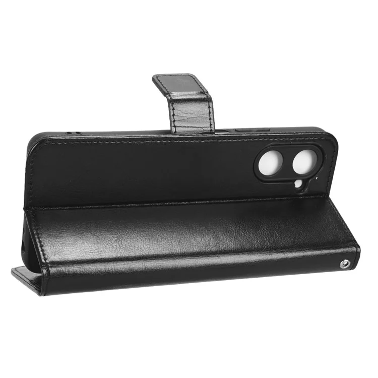Para Realme 10 4G PU Leather Flip Wallet Phone Case Crazy Horse Texture Full Protection Stand Magnetic Cover with Strap - Preto