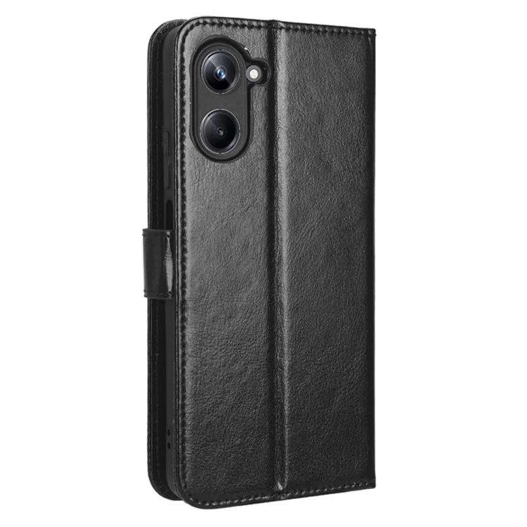 Para Realme 10 4G PU Leather Flip Wallet Phone Case Crazy Horse Texture Full Protection Stand Magnetic Cover with Strap - Preto