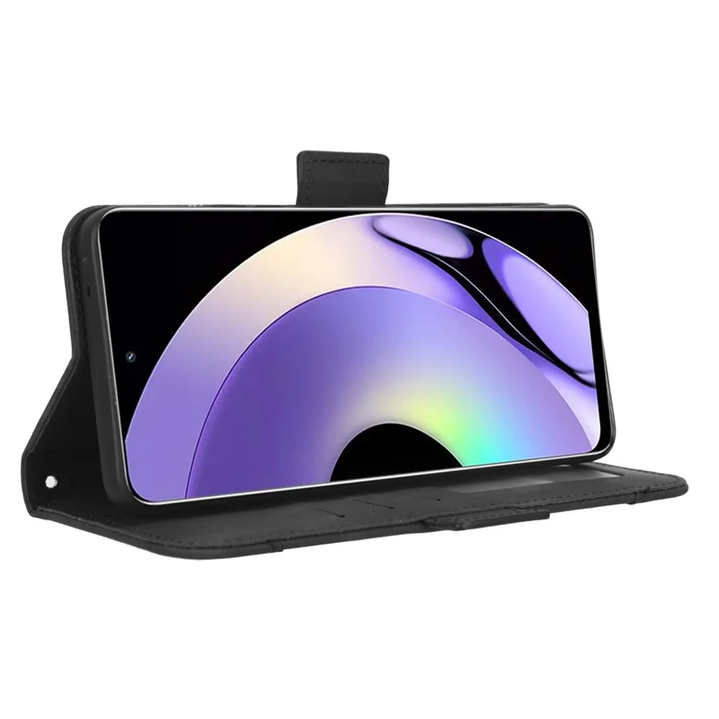 For Realme 10 4G PU Leather Wallet Phone Case Multiple Card Slots Stand Book Style Magnetic Closure Folio Cover - Black