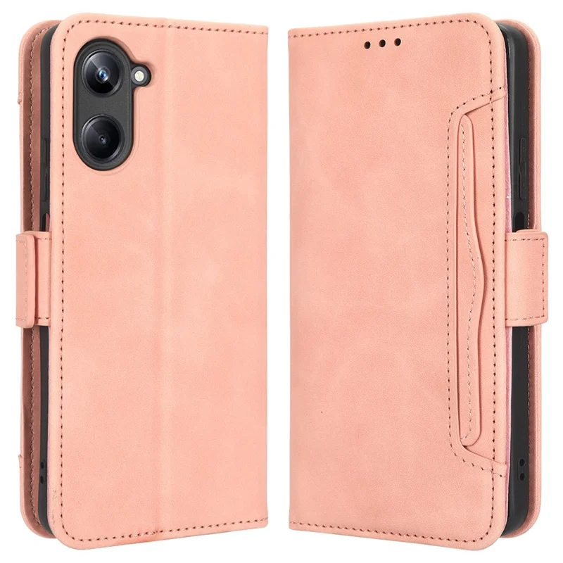 Etui portfelikowe z syntetycznej skóry PU do Realme 10 4G, z wieloma szczelinami na karty, podstawką, magnetyczną klamrą, styl ksiąg, różowe