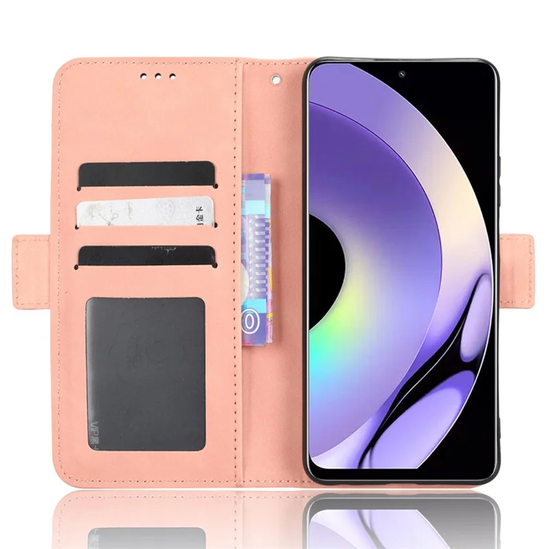 Etui portfelikowe z syntetycznej skóry PU do Realme 10 4G, z wieloma szczelinami na karty, podstawką, magnetyczną klamrą, styl ksiąg, różowe