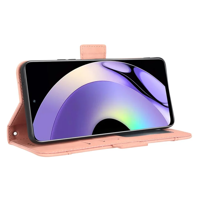 Etui portfelikowe z syntetycznej skóry PU do Realme 10 4G, z wieloma szczelinami na karty, podstawką, magnetyczną klamrą, styl ksiąg, różowe