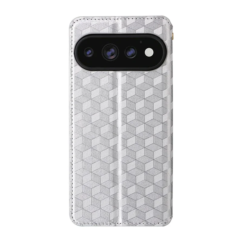 For Google Pixel 11 Pro XL Case Wallet Rhombus Imprinted PU Leather Phone Cover - Silver
