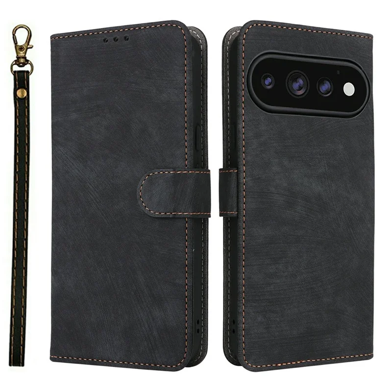 For Google Pixel 11  /  Pixel 11 Pro Wallet Case RFID Blocking PU Leather Phone Cover Stand with Strap - Black