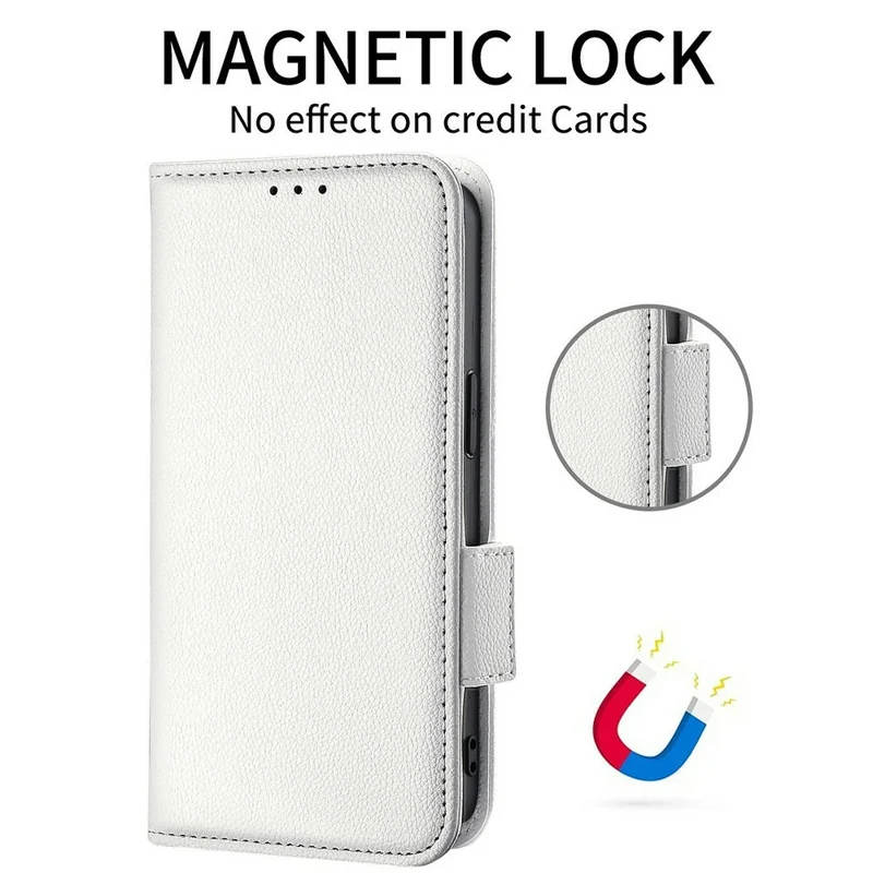 For Xiaomi Redmi Note 17 Pro 5G Case Litchi Texture Wallet Leather Phone Cover with Wrist Strap - White