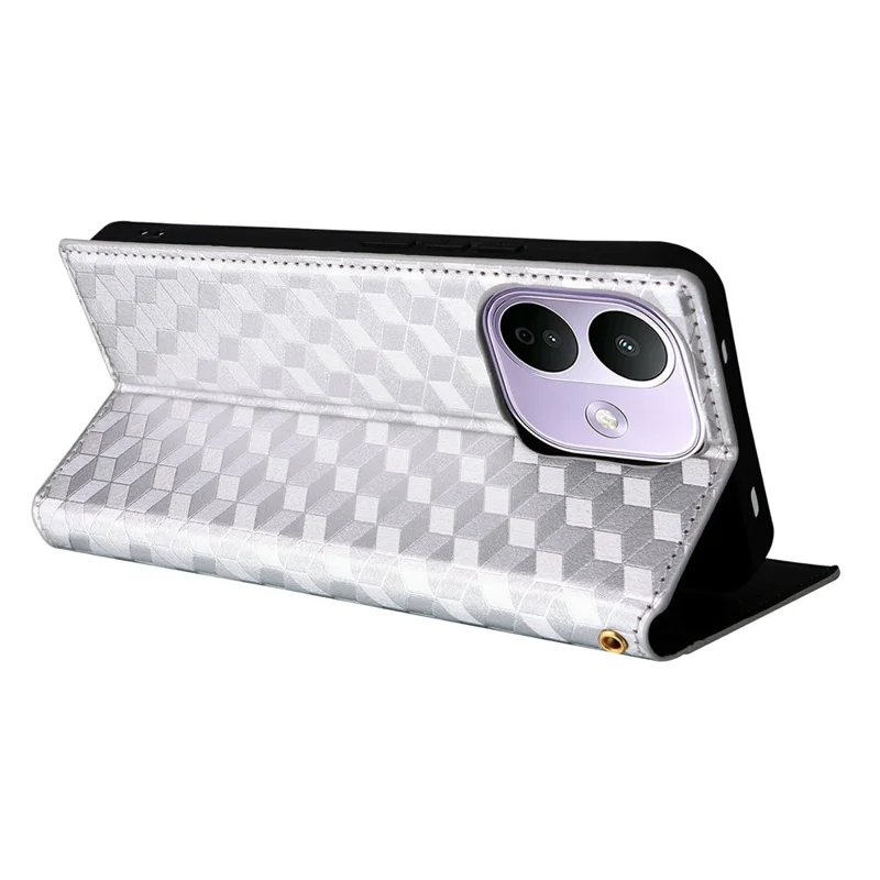 For Xiaomi Redmi Note 17 Pro 5G Case Wallet Rhombus Imprinted PU Leather Phone Cover - Silver