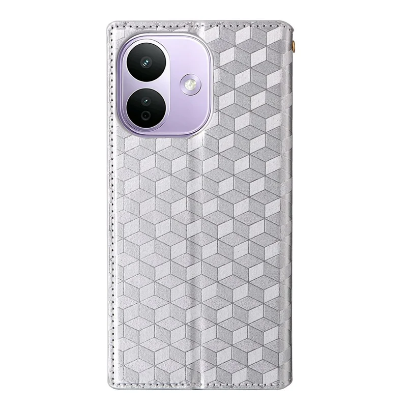 For Xiaomi Redmi Note 17 Pro 5G Case Wallet Rhombus Imprinted PU Leather Phone Cover - Silver