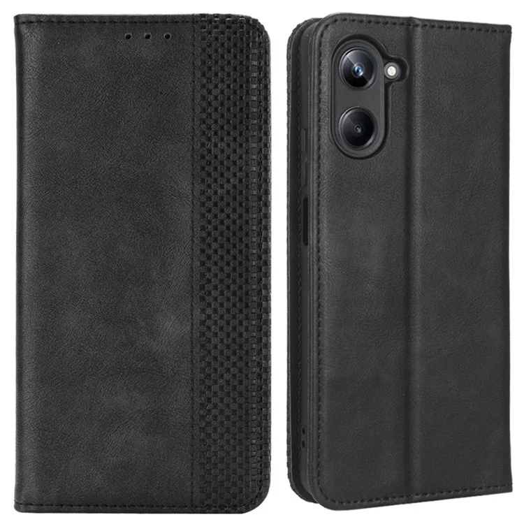 Per Realme 10 Pro 5G Retro Texture Exprinted Pattern PU Case Magnetic Auto Chiusura Del Telefono Copertina - Nero