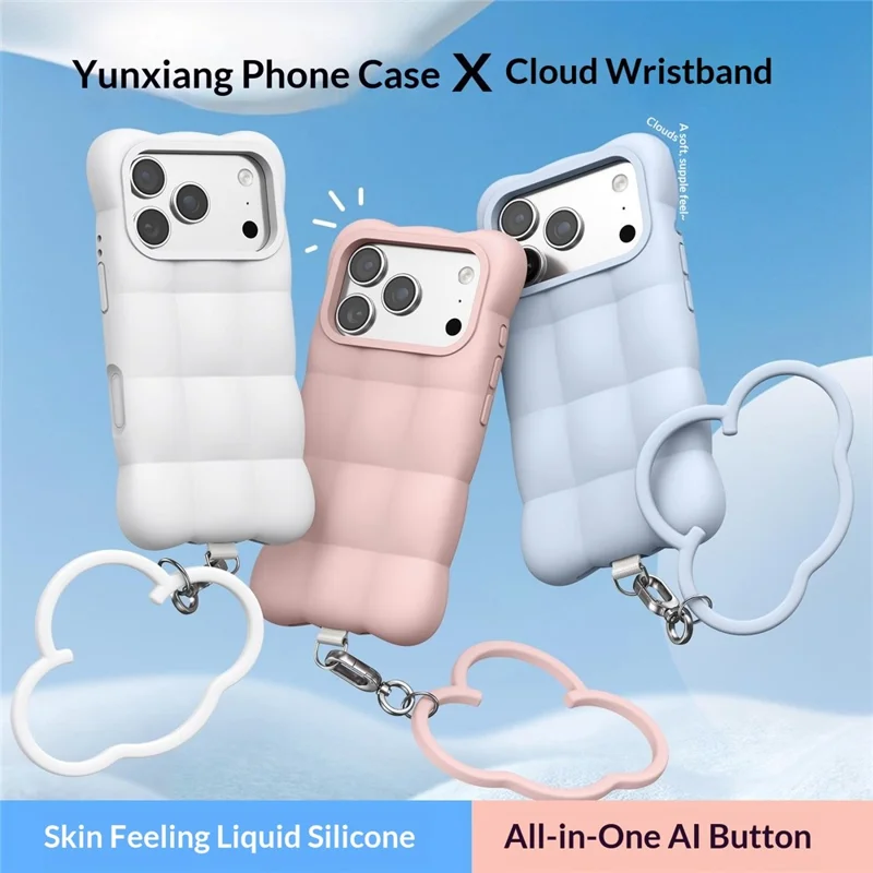 For iPhone 18 Pro Max / 17 Pro Max Case Quilted Grid Liquid Silicone + PC Shockproof Phone Cover with Wrist Strap - Blue