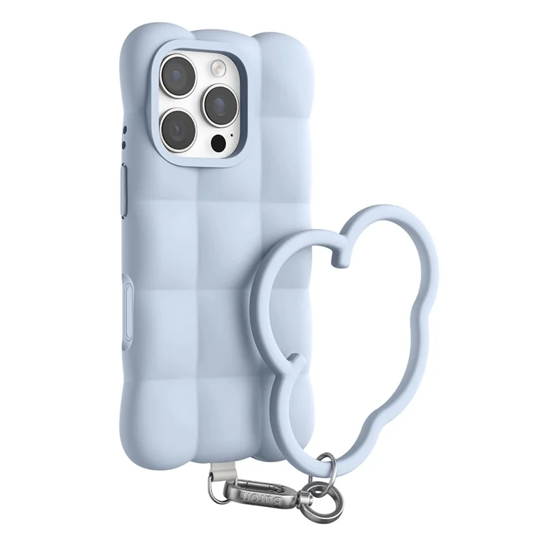 Coque pour iPhone 16 Pro Max, motif quadrillé en silicone liquide + PC, étui anti-chute avec dragonne - Bleu