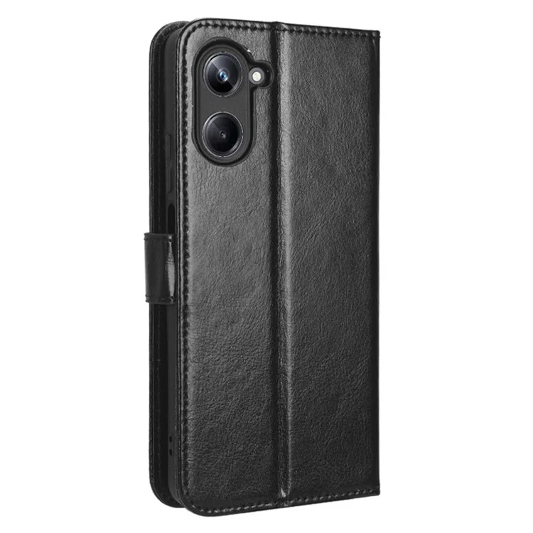 Для Realme 10 Pro 5G Magnetic Crowur Ceather Cover Cover Crazy Horse Texture Shockposion Copact Chore Chore с Ремешком - Черный