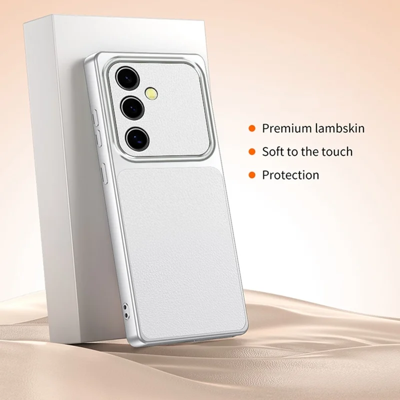 For Samsung Galaxy S23 FE Phone Case Lambskin Texture PC TPU PU Leather Shockproof Protective Cover - White