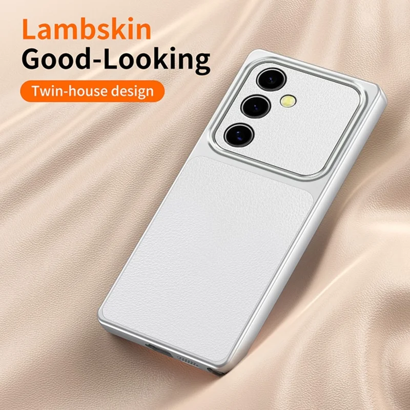 For Samsung Galaxy S23 FE Phone Case Lambskin Texture PC TPU PU Leather Shockproof Protective Cover - White