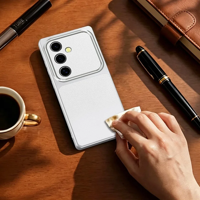 For Samsung Galaxy S23 FE Phone Case Lambskin Texture PC TPU PU Leather Shockproof Protective Cover - White