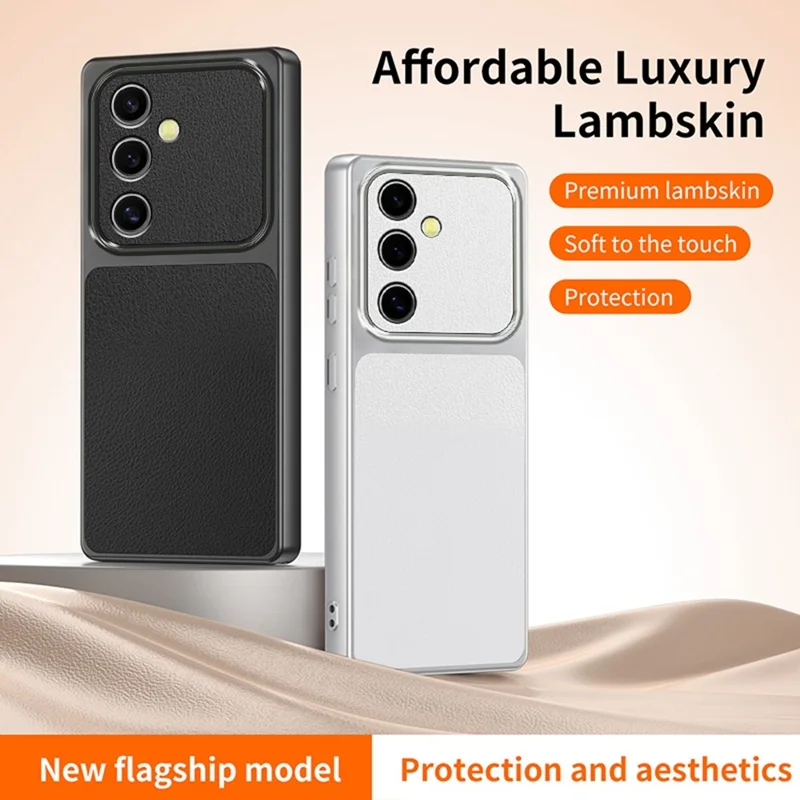 For Samsung Galaxy S23 FE Phone Case Lambskin Texture PC TPU PU Leather Shockproof Protective Cover - White