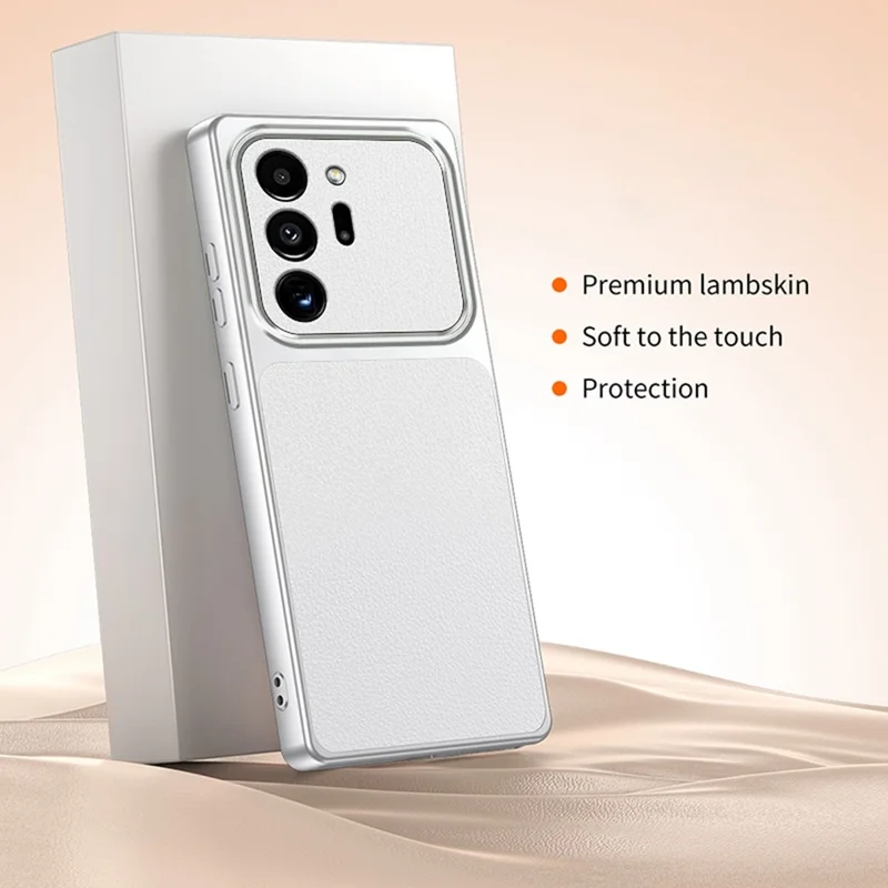 For Samsung Galaxy Note20 Ultra / Note20 Ultra 5G Phone Case Lambskin Texture PC TPU PU Leather Shockproof Protective Cover - White