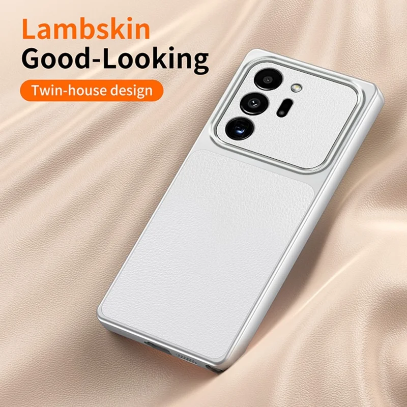 For Samsung Galaxy Note20 Ultra / Note20 Ultra 5G Phone Case Lambskin Texture PC TPU PU Leather Shockproof Protective Cover - White