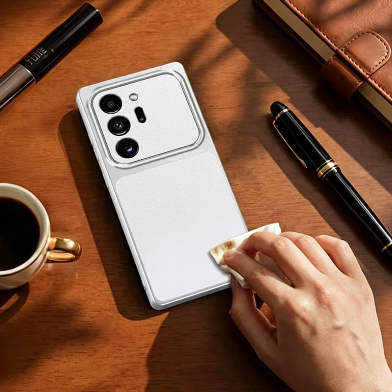 For Samsung Galaxy Note20 Ultra / Note20 Ultra 5G Phone Case Lambskin Texture PC TPU PU Leather Shockproof Protective Cover - White