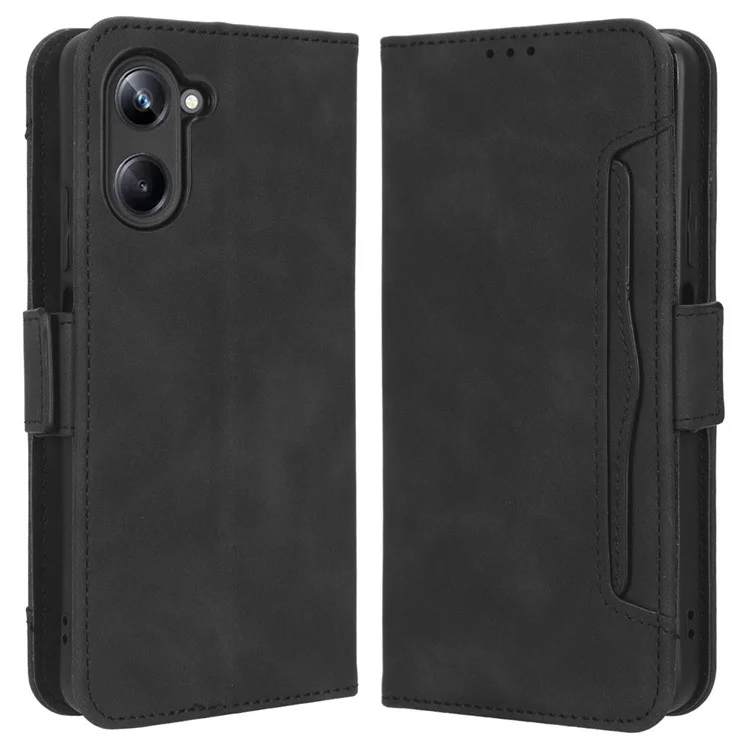 Für Realme 10 Pro 5G PU Leder Mehrere Kartenschlitze Brieftasche Telefonhülle Klappständer Magnetische Kratzfeste Schütze Flip Cover - Schwarz