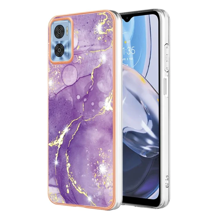 Per Motorola Moto E22 4G / E22i 4G YB IMD Series-2 Marble Pattern Electroplating Edges Phone Case Soft TPU IMD Anti-Scratch Shockproof Cover - Purple 002