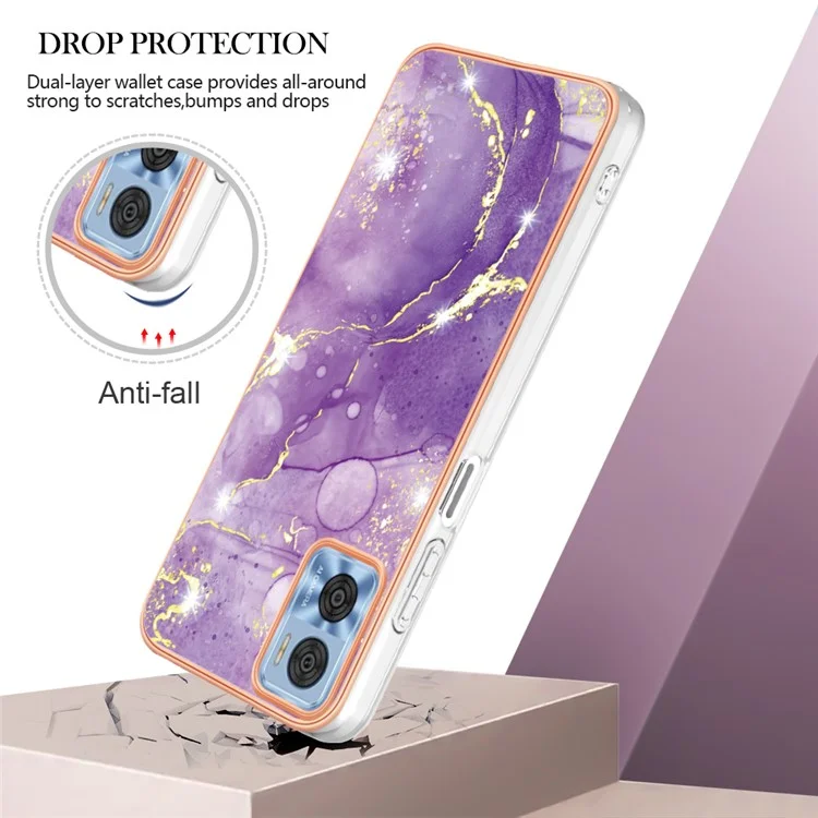 Per Motorola Moto E22 4G / E22i 4G YB IMD Series-2 Marble Pattern Electroplating Edges Phone Case Soft TPU IMD Anti-Scratch Shockproof Cover - Purple 002