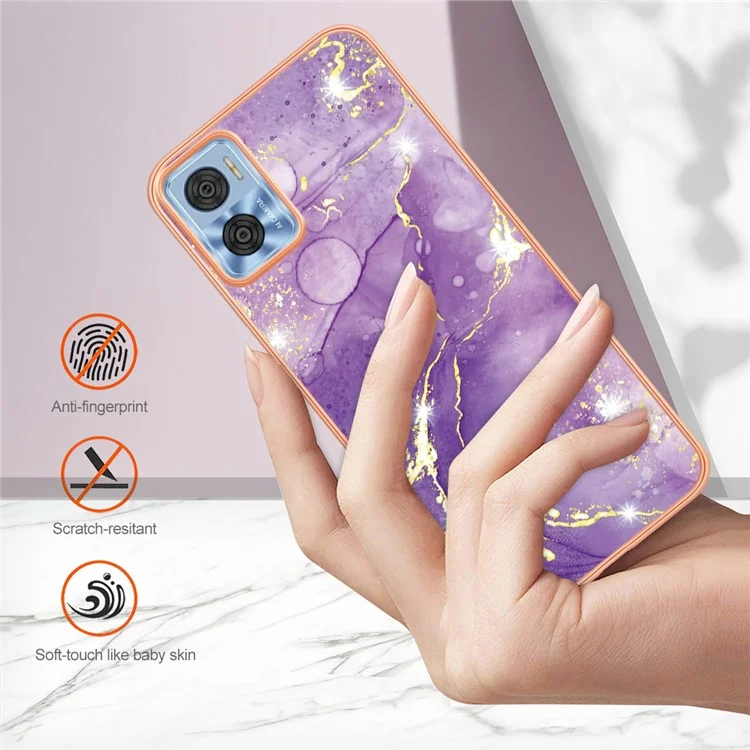 Per Motorola Moto E22 4G / E22i 4G YB IMD Series-2 Marble Pattern Electroplating Edges Phone Case Soft TPU IMD Anti-Scratch Shockproof Cover - Purple 002