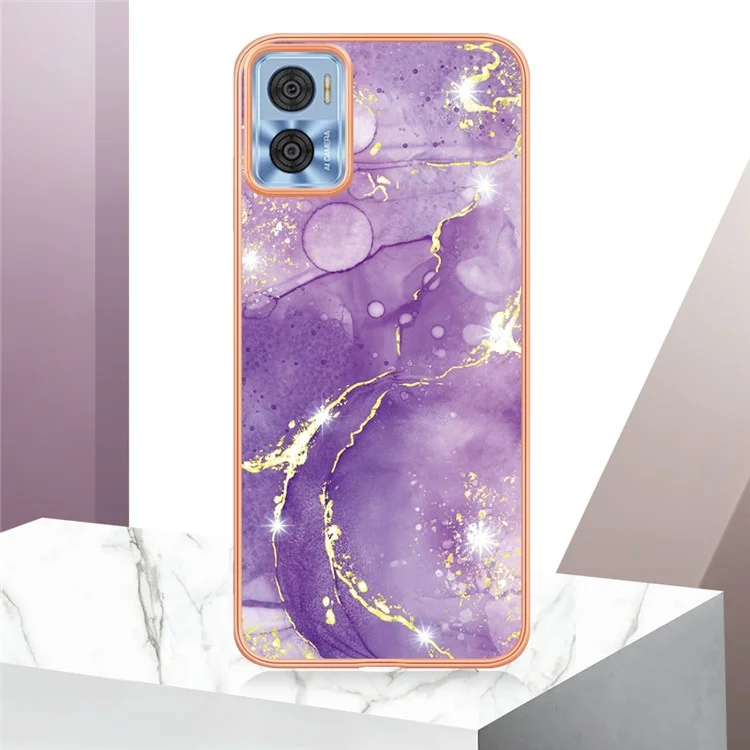 Per Motorola Moto E22 4G / E22i 4G YB IMD Series-2 Marble Pattern Electroplating Edges Phone Case Soft TPU IMD Anti-Scratch Shockproof Cover - Purple 002