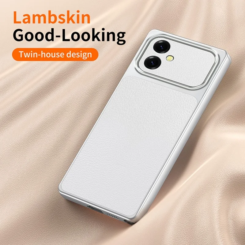 For Samsung Galaxy A07 4G / A07s 4G Phone Case Lambskin Texture PC TPU PU Leather Shockproof Protective Cover - White