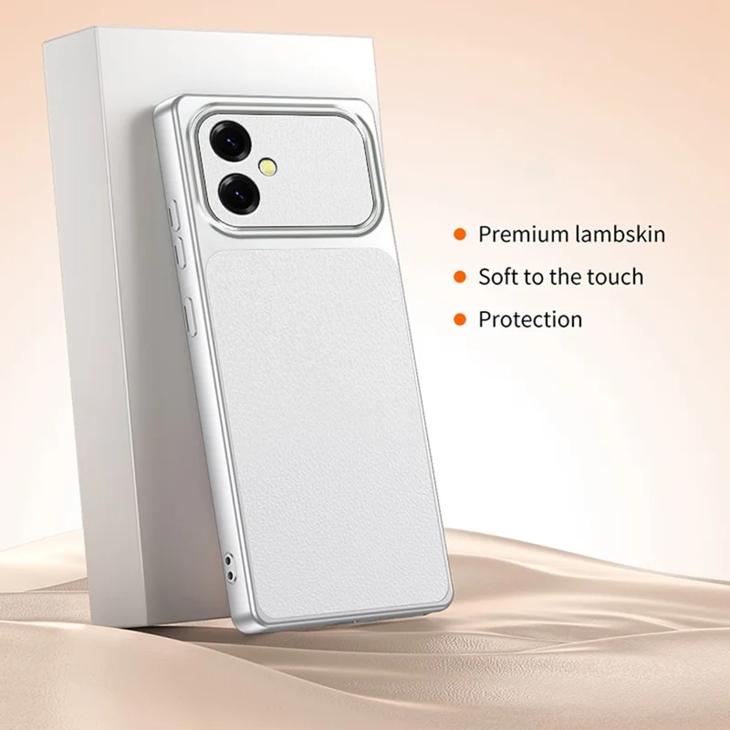 For Samsung Galaxy A06 4G Phone Case Lambskin Texture PC TPU PU Leather Shockproof Protective Cover - White