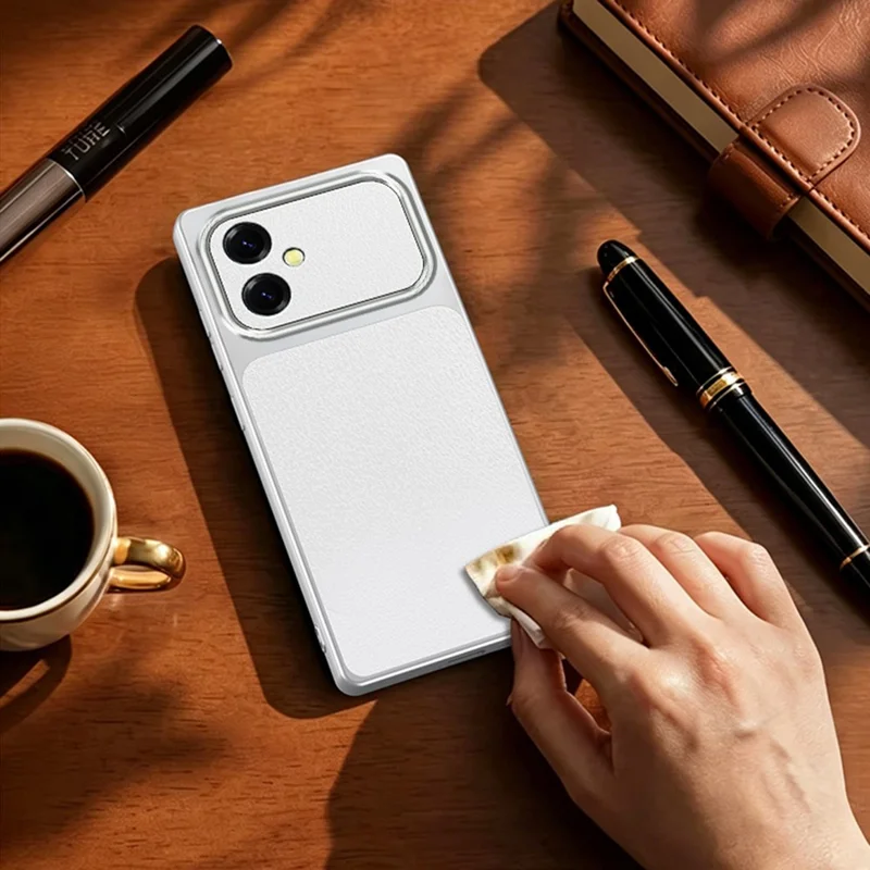 For Samsung Galaxy A06 4G Phone Case Lambskin Texture PC TPU PU Leather Shockproof Protective Cover - White