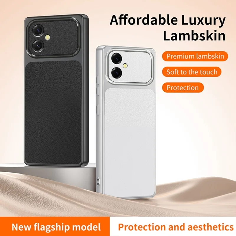For Samsung Galaxy A06 4G Phone Case Lambskin Texture PC TPU PU Leather Shockproof Protective Cover - White