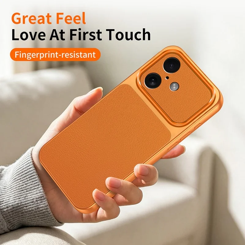 For iPhone 16 Phone Case Lambskin Texture PC TPU PU Leather Shockproof Protective Cover - Orange
