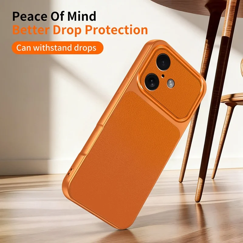 For iPhone 16 Phone Case Lambskin Texture PC TPU PU Leather Shockproof Protective Cover - Orange