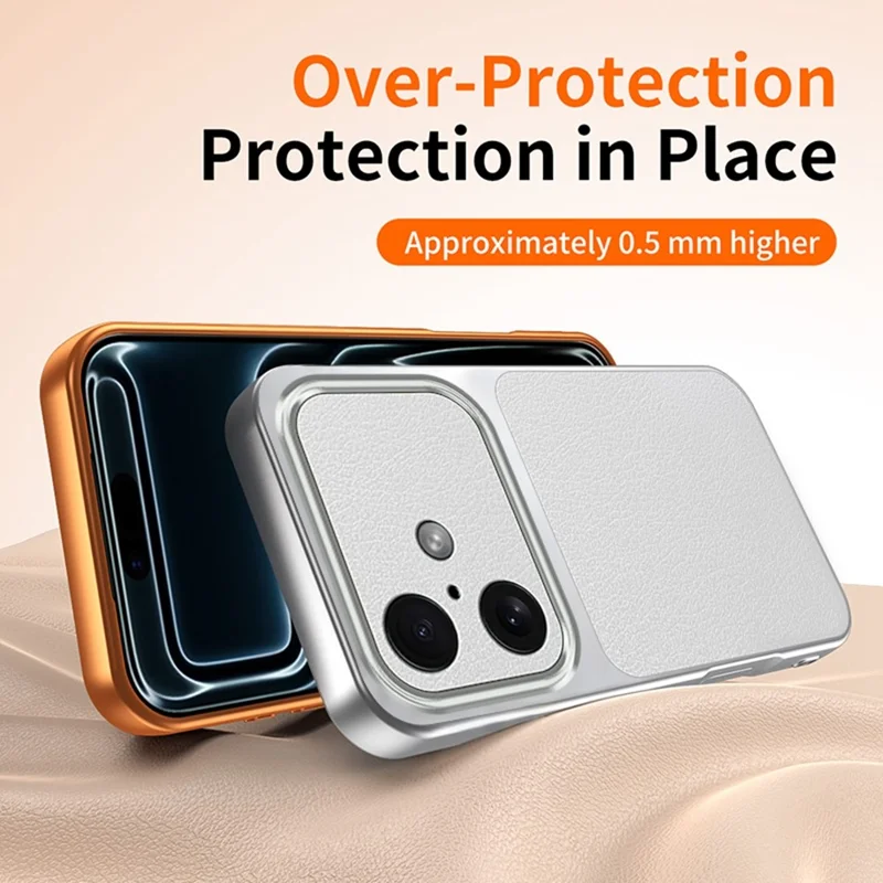 For iPhone 16 Phone Case Lambskin Texture PC TPU PU Leather Shockproof Protective Cover - Orange