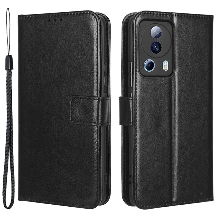 Pour Xiaomi Civi 2 5G / 12 Lite NE 5G PU Cuir Flip Protection Protecteur Crazy Horse Texture Portefeuille Téléphone Magnétique Couverture Avec Sangle - le Noir