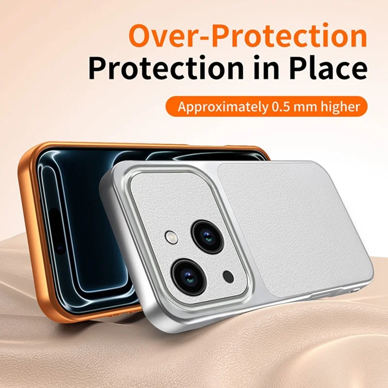 For iPhone 15 Phone Case Lambskin Texture PC TPU PU Leather Shockproof Protective Cover - Orange