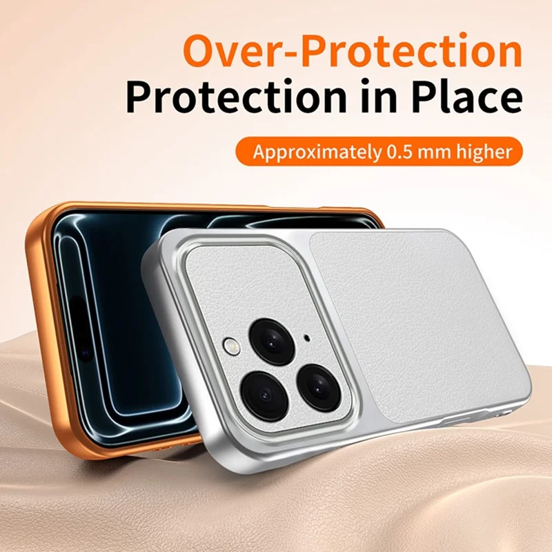 For iPhone 14 Pro Max Phone Case Lambskin Texture PC TPU PU Leather Shockproof Protective Cover - Orange