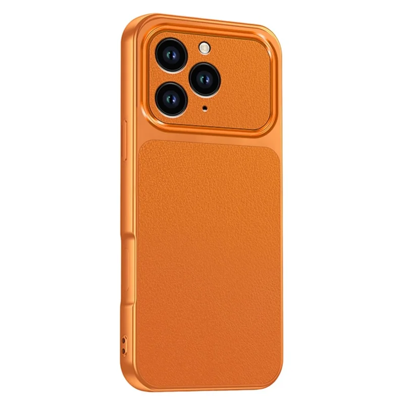 For iPhone 13 Pro Max hoesje lamsvachtstructuur PC TPU PU lederen stootvrije beschermmantel - Oranje