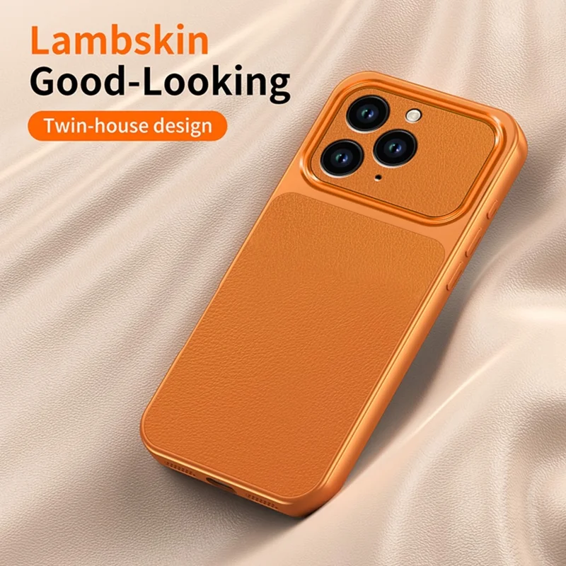 Für iPhone 13 Pro Handyhülle Lammleder-Optik PC TPU PU Leder stoßfest Schutzhülle - Orange