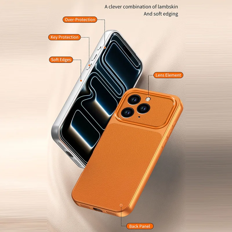 Für iPhone 13 Pro Handyhülle Lammleder-Optik PC TPU PU Leder stoßfest Schutzhülle - Orange
