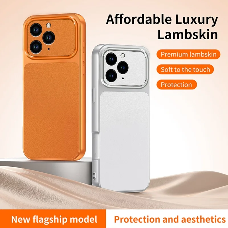 Für iPhone 13 Pro Handyhülle Lammleder-Optik PC TPU PU Leder stoßfest Schutzhülle - Orange