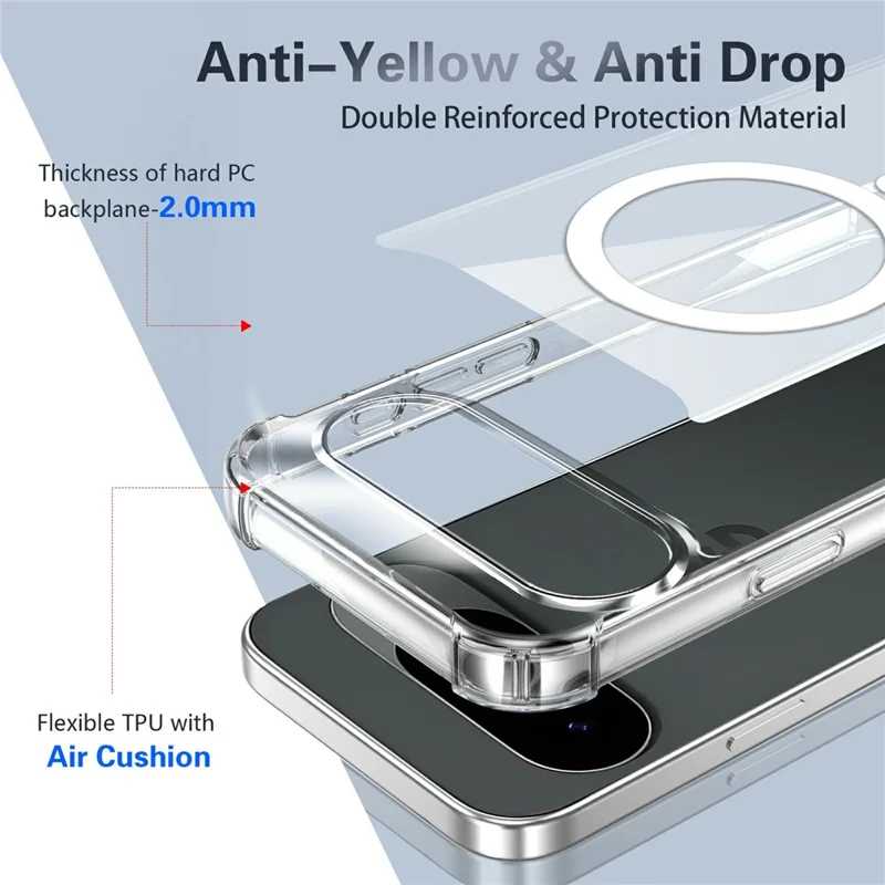 Clear Magnetic Case for Google Pixel 11 Pro  /  11 Airbag Shockproof 2.0mm TPU + PC Phone Cover - Transparent